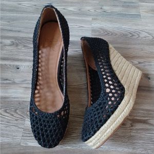 Joie Semi Sheer Woven Leather Espadrille Wedges sz 41